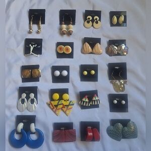 80s Pierced Earrings 20 Pairs Cleaned Carded for Resale Vintage Jewelry 1980s